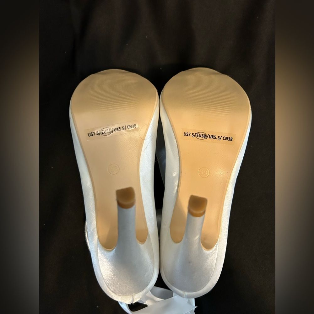 Women's Rhinestone Platform Open Toe Heels with Ankle Strap white size 7.5 - Picture 11 of 14